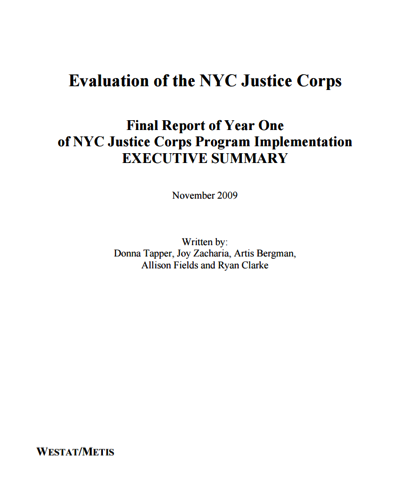 Evaluation of the NYC Justice Corps: Final Report of Year One Implementation